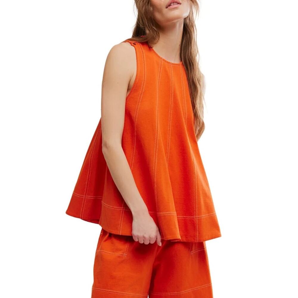NWOT Women's Size S Free People Beach Orange Strada Swing Tank Top Button Detail